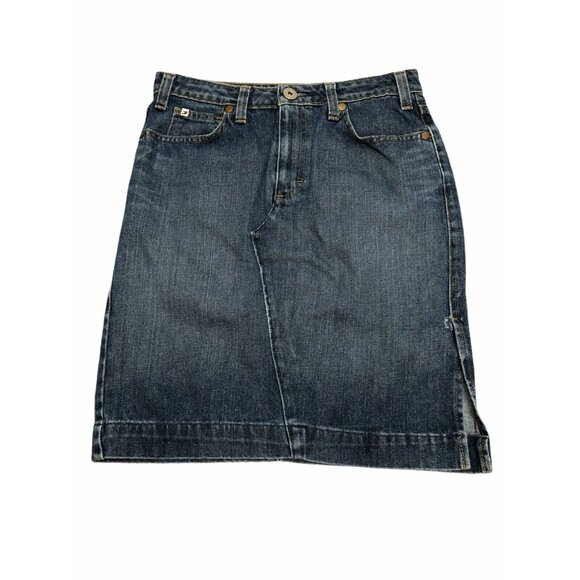 Tommy Hilfiger Jean Pencil Skirt Side Slit Distressed Medium Wash Womens 6 Logo - Picture 8 of 11